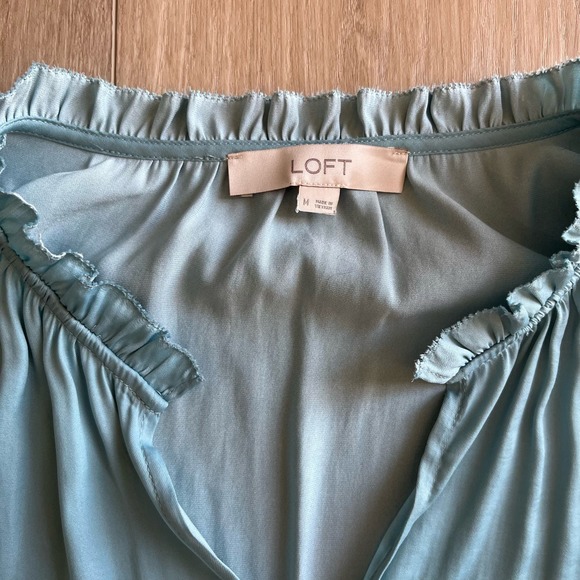 LOFT Light Blue Ruffle Blouse - Picture 2 of 9